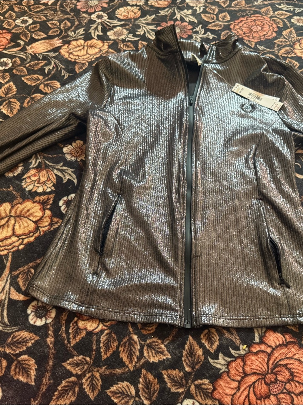 PINK Victoria's Secret Shimmery Metallic Black Bomber Jacket
